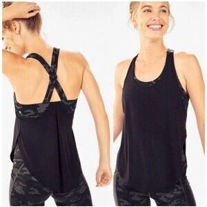 Fabletics Giselle Tank Top Powertouch Swing Black Built-In Camo Bra Size XS